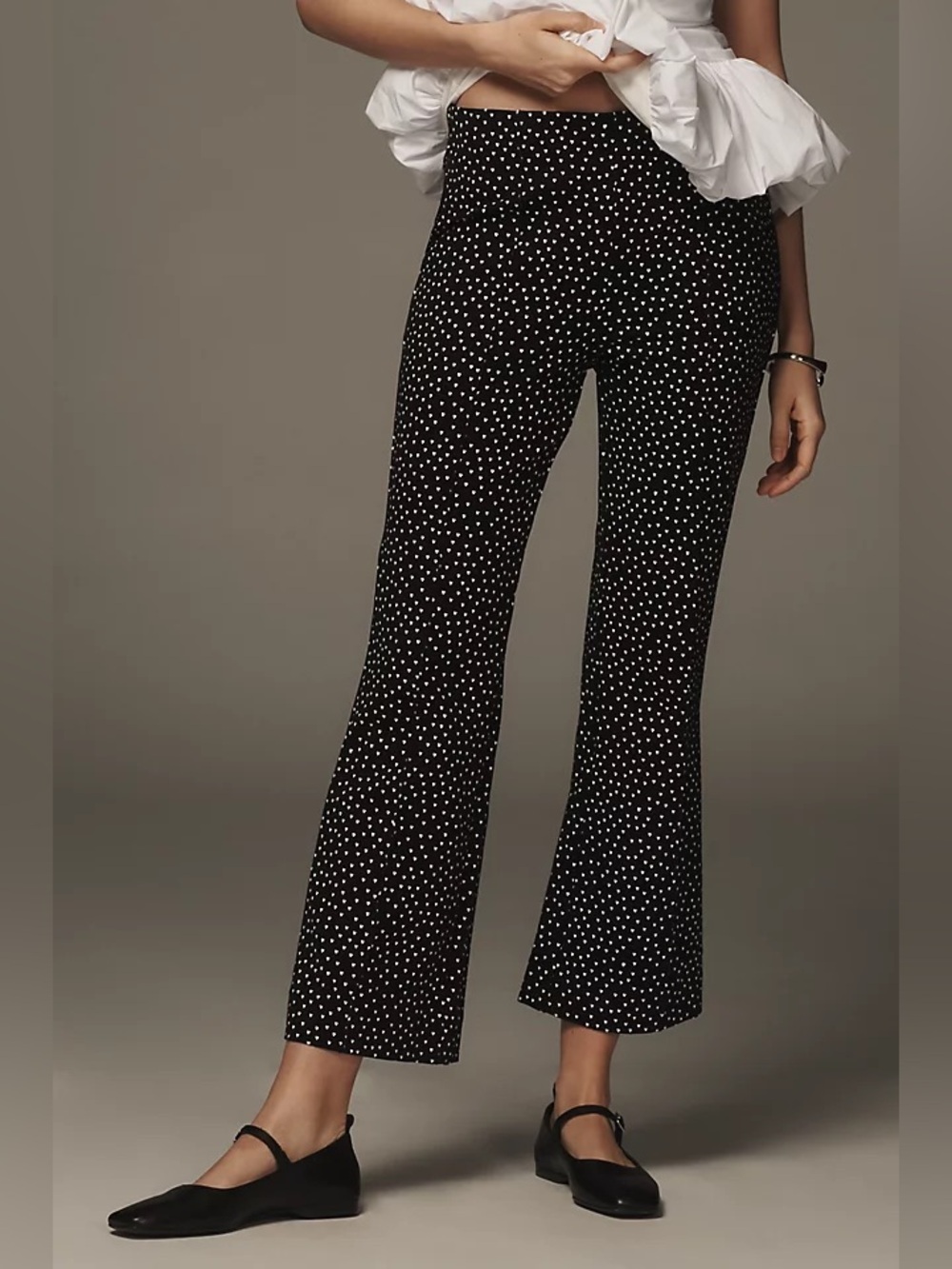Anthropologie the essential crop flare pants kick Margot polka dots high waisted